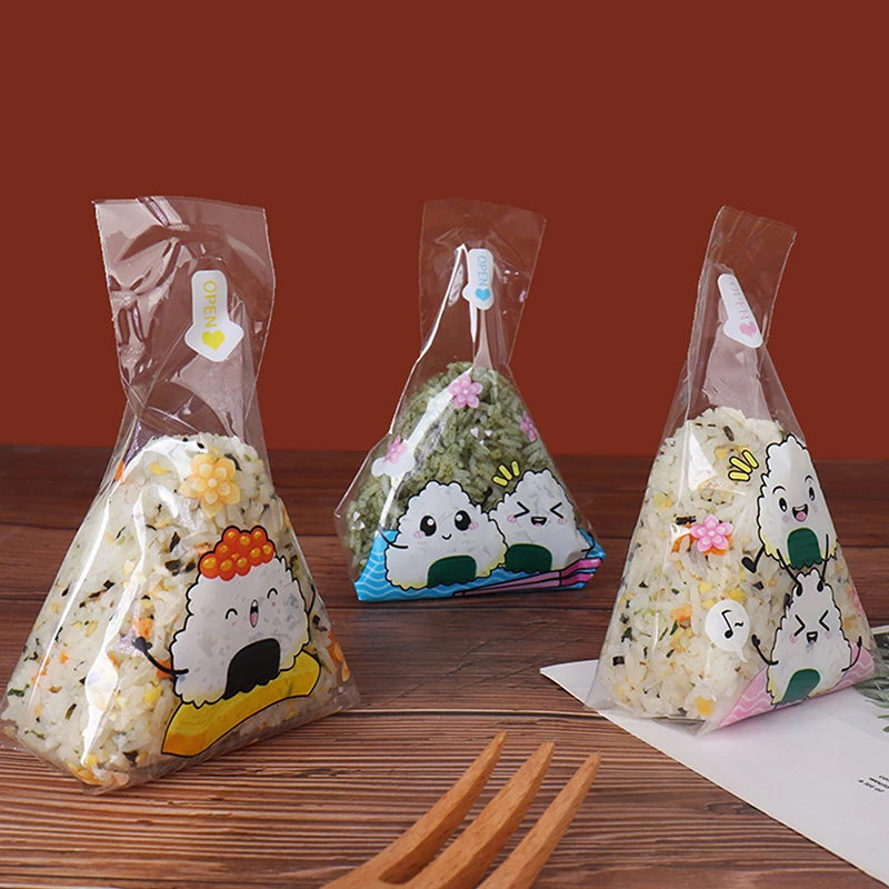 

100 Pcs Cute Cartoon Triangle Rice Ball Packing Bag Seaweed Sushi Mould Bag Sushi Bento Accessories Seaweed Rice Ball Sushi Bag