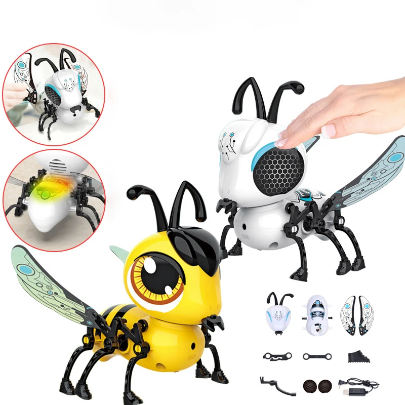 Assemble Toys Robots Wisdom Bee Animal Model Electric Robot Action Sound Touch Intelligent Induction Rotating Toy Gifts For Boys