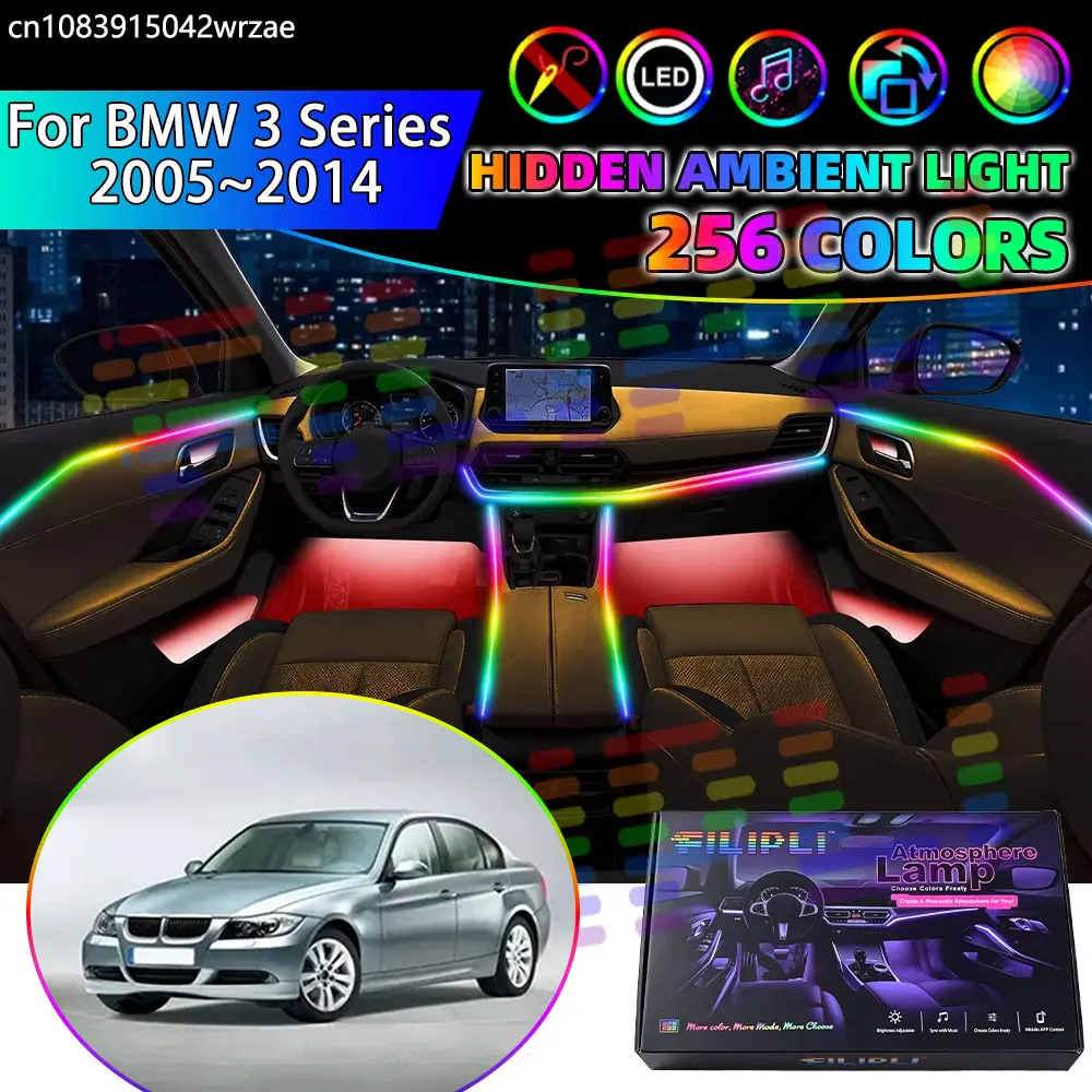 For BMW 3 Series 2005~2014 MK5 E90 E91 E92 RGB Car Interior Ambient Lights Strips Breathing Lighting Kit App Control LED Strips