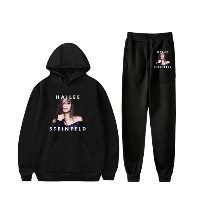 

Singer Hailee Steinfeld Merch Tracksuit Men Sets Fashion Sporting Suit Hooded Sweatshirt +Sweatpants 2 Pieces Set for Women Men