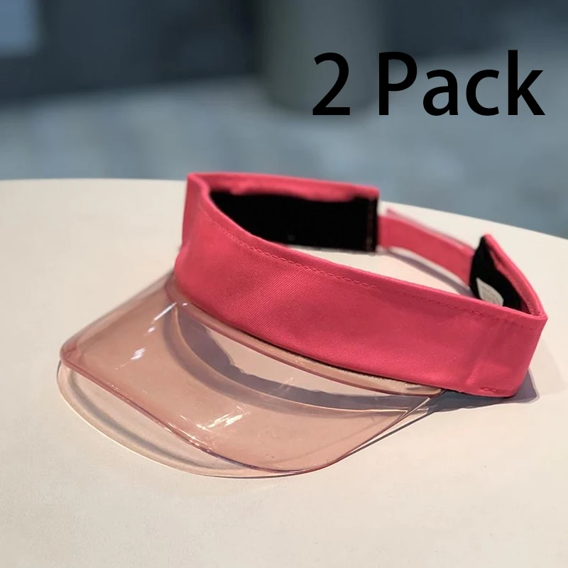 Pink 2 Pack Golf Hat Sun Protection Soft PVC Sun Hats for Outdoor Sport Party Tennis Running Beach Accessories Empty Top Visors