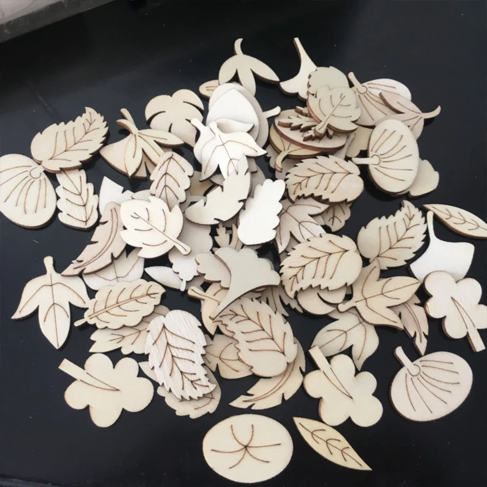 

100pcs Leaves Shape Wooden Cutouts Smooth Surface DIY Crafts Holiday Decorations Christmas naments Wall Decor Sewing Supplies
