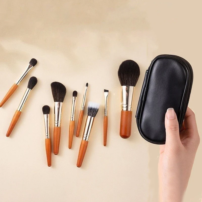 9 Pcs/set Log Color MINI Travel Makeup Brush Kit Eye Shadow Eyelash Concealer Blush Brush Smudge Cosmetics Beauty Tools With Bag