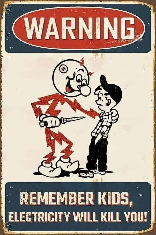Y1, IN Pubertee Metal Tin Sign Remember Kids Electricity Will Kill You Warning Vintage Decor Garage Home Garden Cafes Kitc