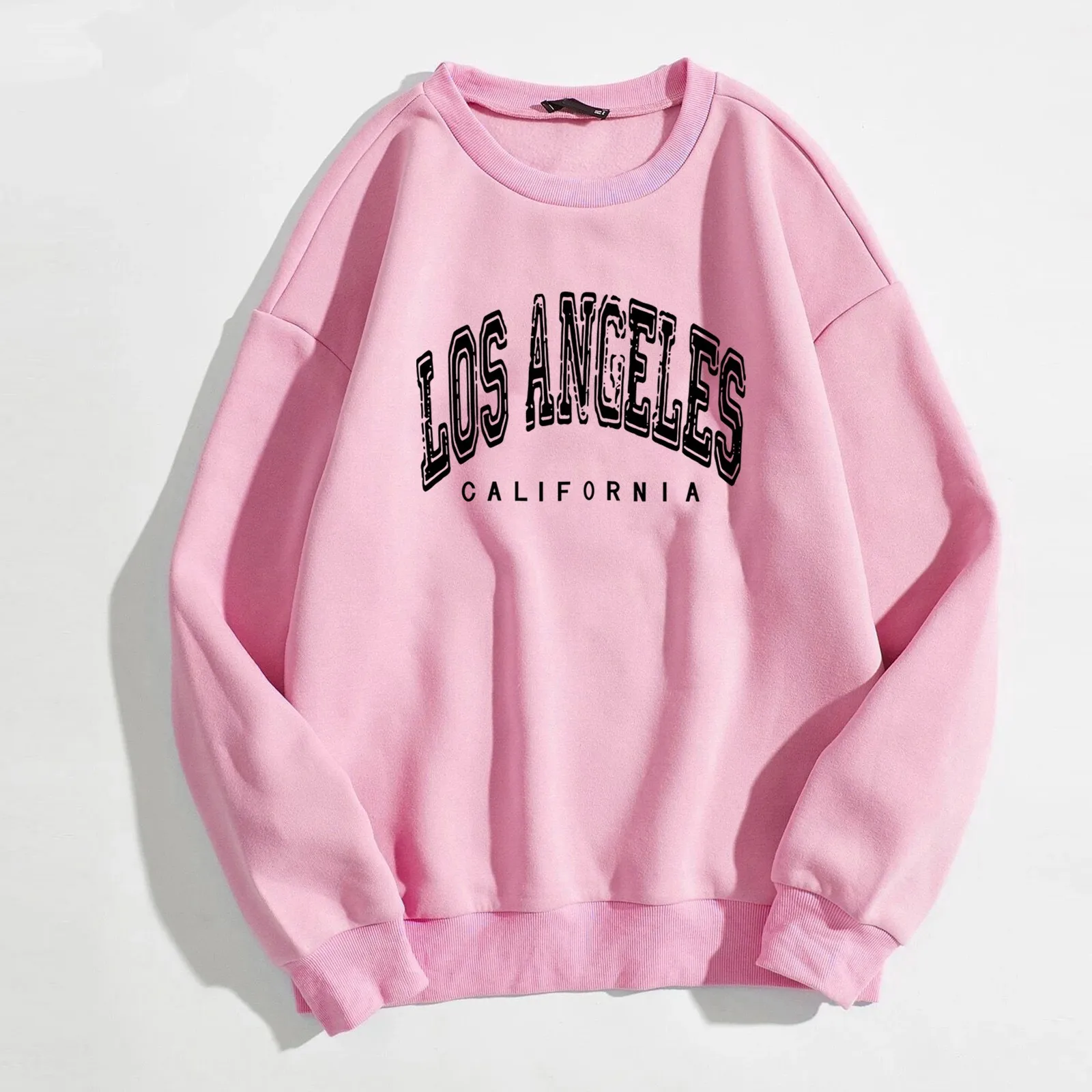 Street Trend Womens Pullovers Los Angeles California Letter Printing Hoodies Warm Fleece Sweatshirt Crewneck Soft Female Clothes