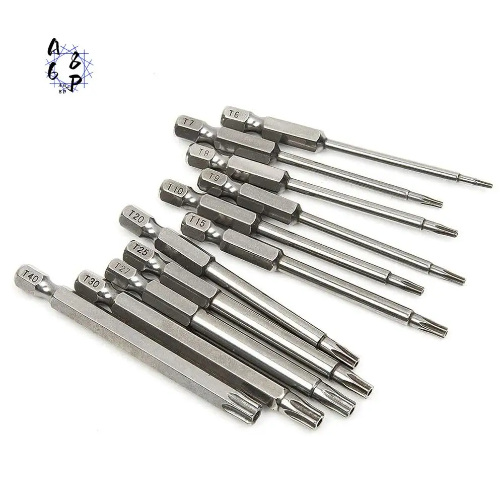 A68P-11 Pcs Magnetic T6-T40 Torx Head Screwdriver Bit Set Star 6 Point Screwdriver Drill Bits Tools 3 Inch Length