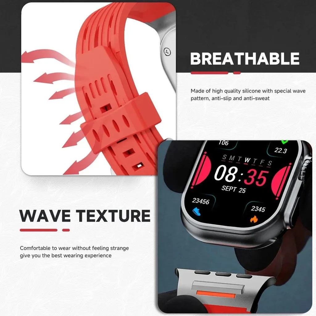 Breathe Sports Silicone Strap for Apple Watch S12 S11 S10 46mm Ultra4 49mm for IWatch Series 9 8 7 6 5 4 Se3 45/44/42mm Bracelet image 2
