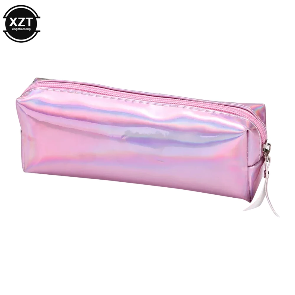 Colorful Waterproof Laser Pencil Case Rose Gold Pu Quality Supplies Kawaii Stationery Pencil Box  Stationery Makeup Storage Bag