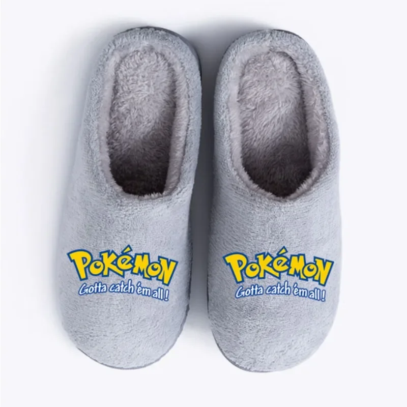 Anime Pokemon Pikachu Large size Plush House Slippers Man Memory Foam Winter Indoor Male Shoes Warm Home Slippers Non Slip Grey