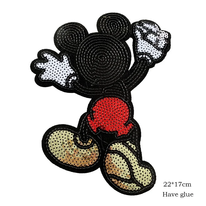 1pcs Sequins Cartoon Miniso Disney Mickey Hot Melt Adhesive Applique Embroidery Fashion Patch DIY Clothing Accessories For Women