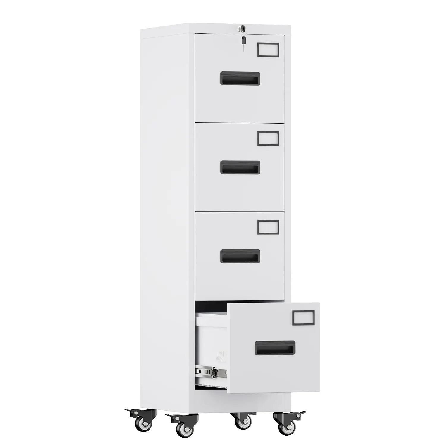4 Drawer Metal File Cabinet with Lock & Wheels, Office Storage, Customized