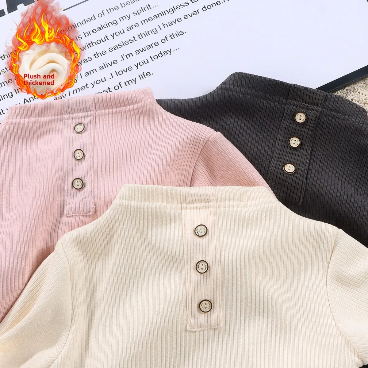 Fleece-gefütterter Baby-Body für Kleinkinder, Winter, dick, halber Hals, Thermo-Unterhemd, einfarbig, warme Basisschicht für Babyjungen und -mädchen – Detail 3