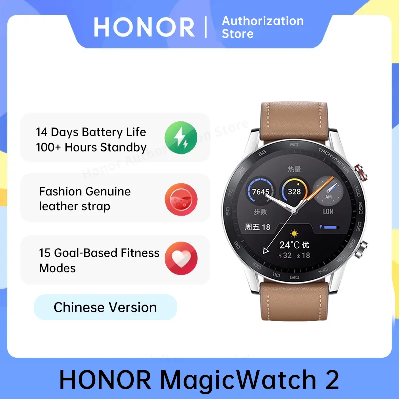 HONOR MagicWatch 2 Smartwatch 1.39 بوصة AMOLED بلوتوث ساعة ذكية معدل ضربات القلب الرياضة رصد اللياقة البدنية ساعة حزام من الجلد