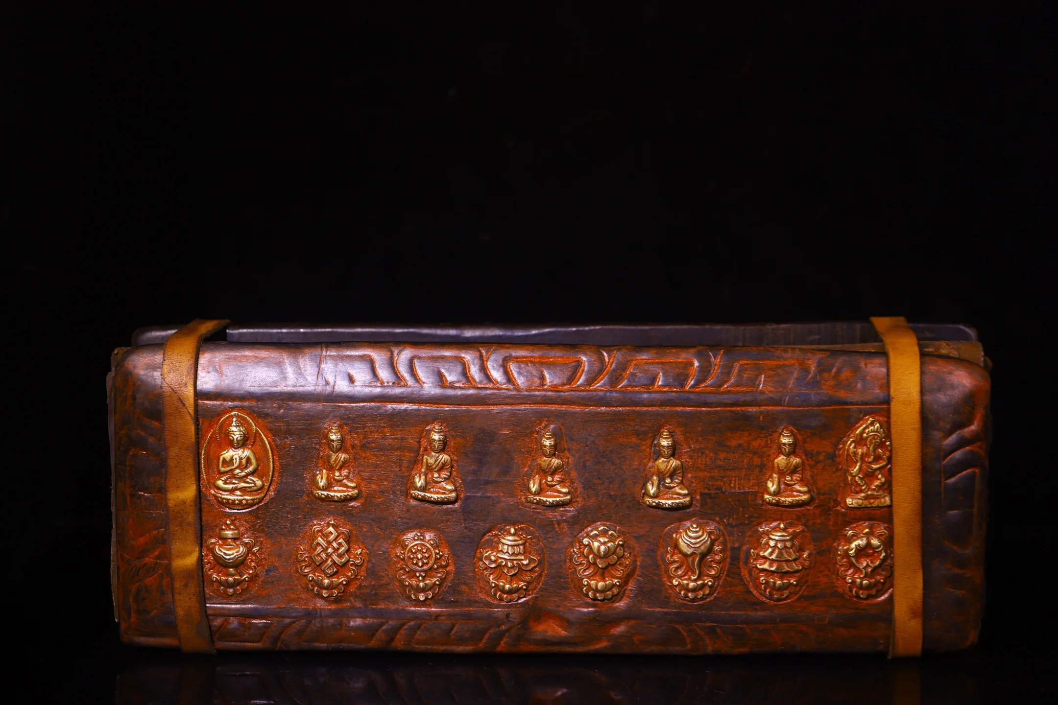 

17"Collection Old hand drawn Old Scriptures Bronze 7 Buddhas Eight Treasures Scripture Worship Hall Town House