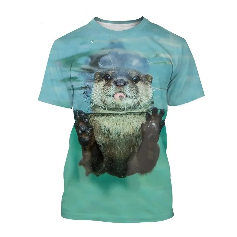 Unisex 2023 Summer T-shirt Popular 3d Animal Print Otter Casual Cute Short Sleeve Breathable Loose 6xl T Shirt Men Tops Tees