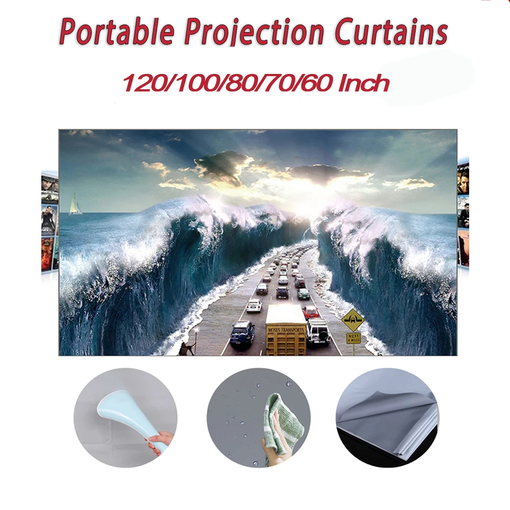 Projector Screen120/100/80/70/60 Inch HD16:9 Frameless Screen Foldable Wall Mounted Canvas for Projector Home Office Screen