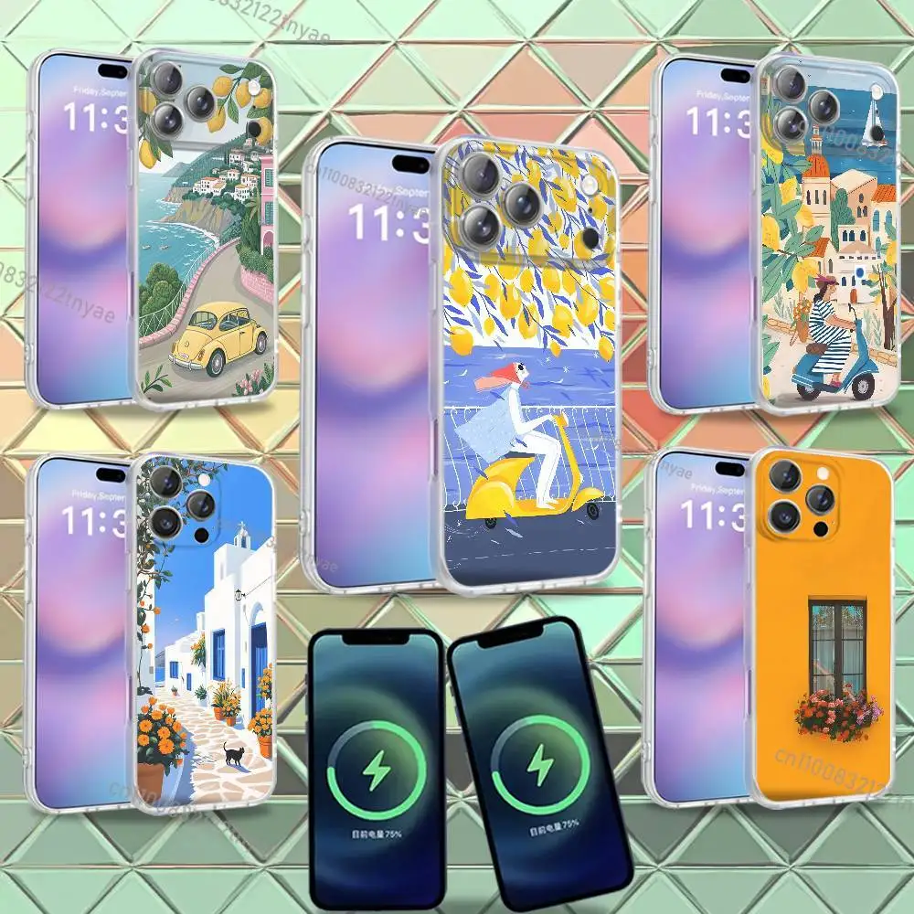 

Seaside Scenery Wine Lemon Phone Case For iPhone 16,14,11,17,13,15,12,Air,Plus,Pro,Max,E,Mini Frosted for MagSafe Magnetic