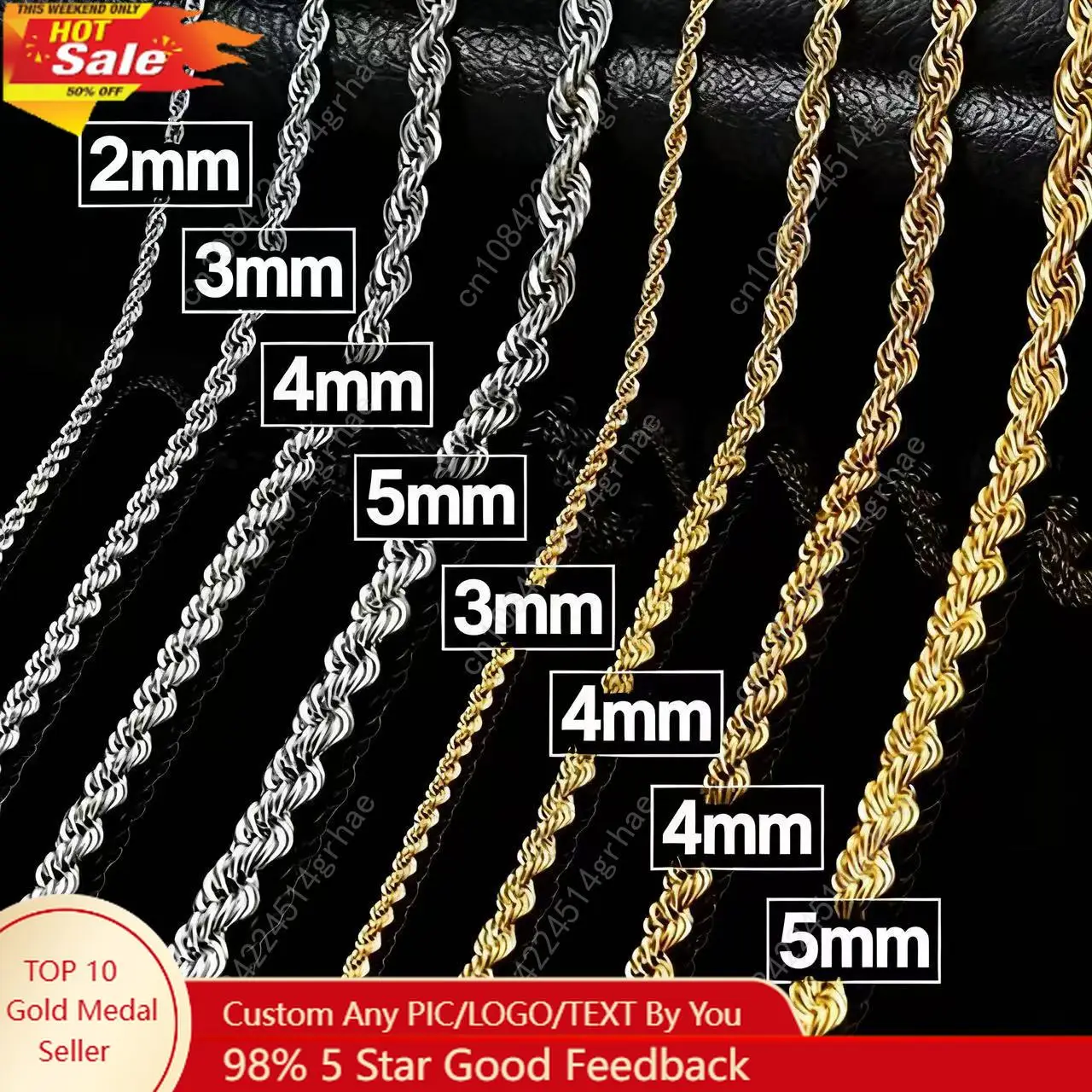 

YQ 316L Stainless Steel Twisted Rope Chain Necklace For Men Women Jewelry Accessories