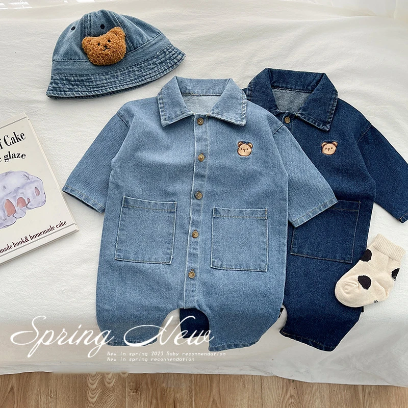 MILANCEL Baby Clothes Embroidery Boys Jumpsuits Soft Denim Rompers Girls PlaySuit