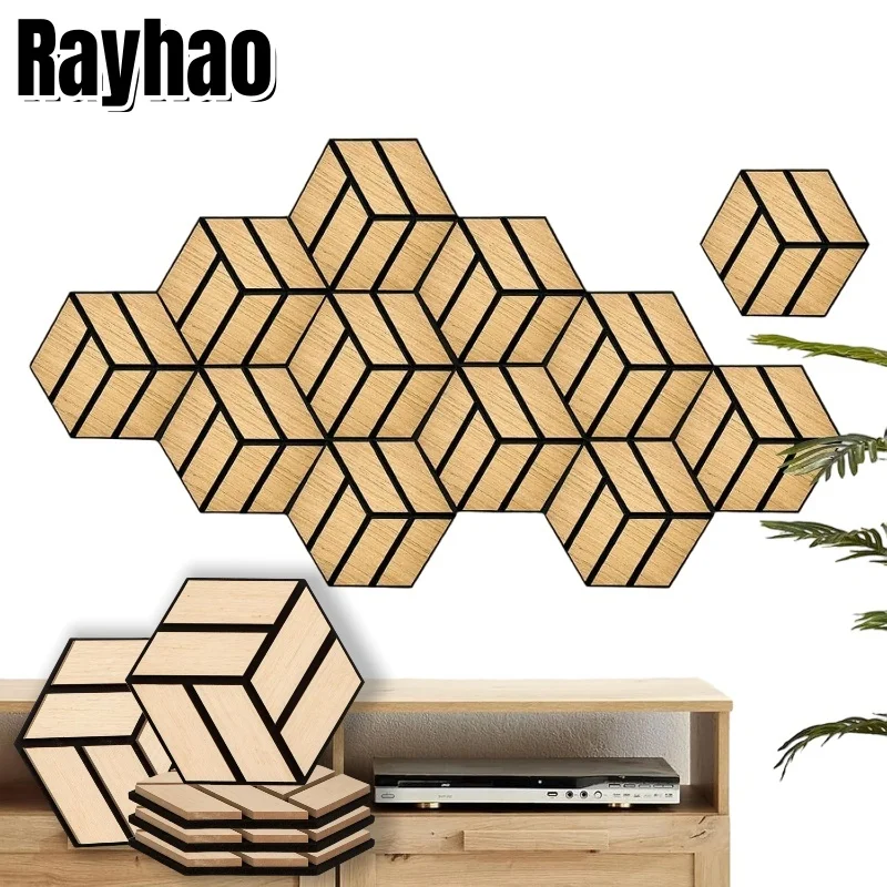 

Wood Grain Acoustic Felt Board 3D Hexagonal Sound-Proof Self-adhesive Wall Sticker for Recording Studio Game Room Living Room