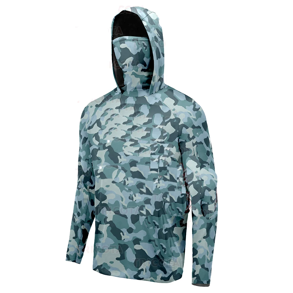 UPF 50 Fishing Shirt+Men's Hooded Fishing Shirt with Mask Sports Shirt UV Hooded Fishing Shirt Men's Hooded Sports Shirt view 5