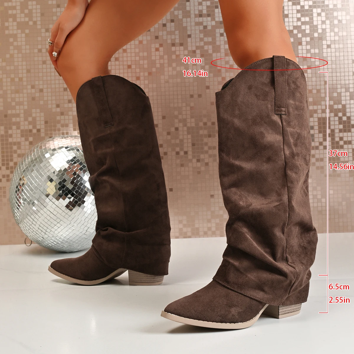 

Cow Suede Mid Heel Square Heel Knee-high 2025 New Novelty Personality Winter Fashion Sewing Shoes Warm Waterproof Women's Boots