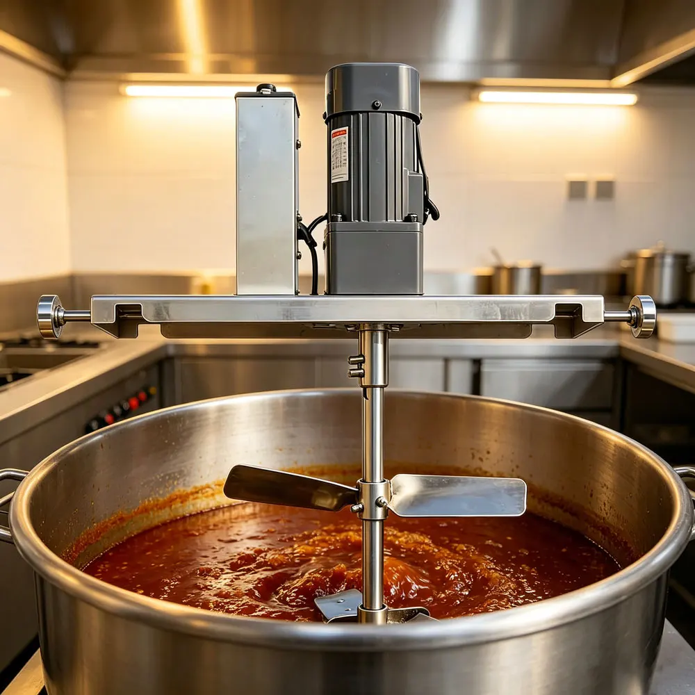 High-quality stainless steel 150-liter capacity 500-watt food broth stir-frying mixer with cooking stand