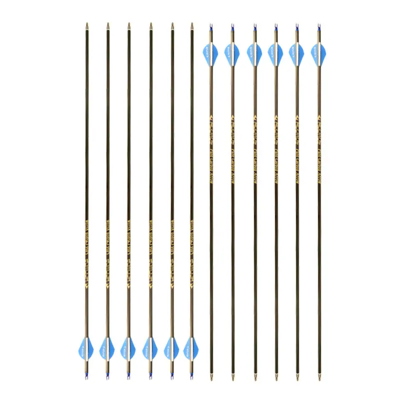 12pcs Pure Carbon Arrow ID 6.2mm 29inch Spine 300 350 400 500 600 700 800 For Bow Shooting Hunting Practice using