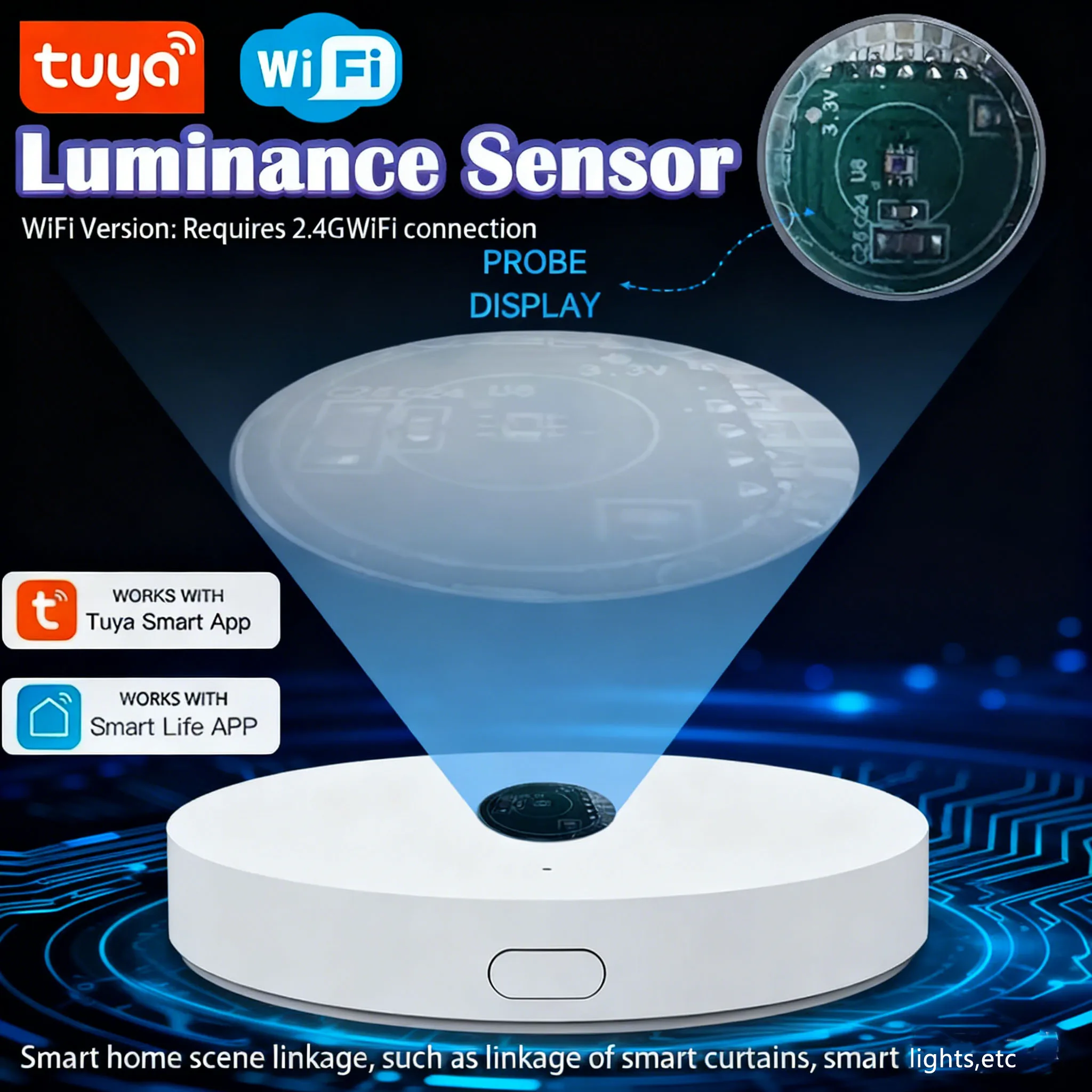 

Детектор освещенности Tuya WiFi с датчиком освещенности - монитор яркости для умного дома, автоматическая связь с умными шторами, пульт дистанционного управления v