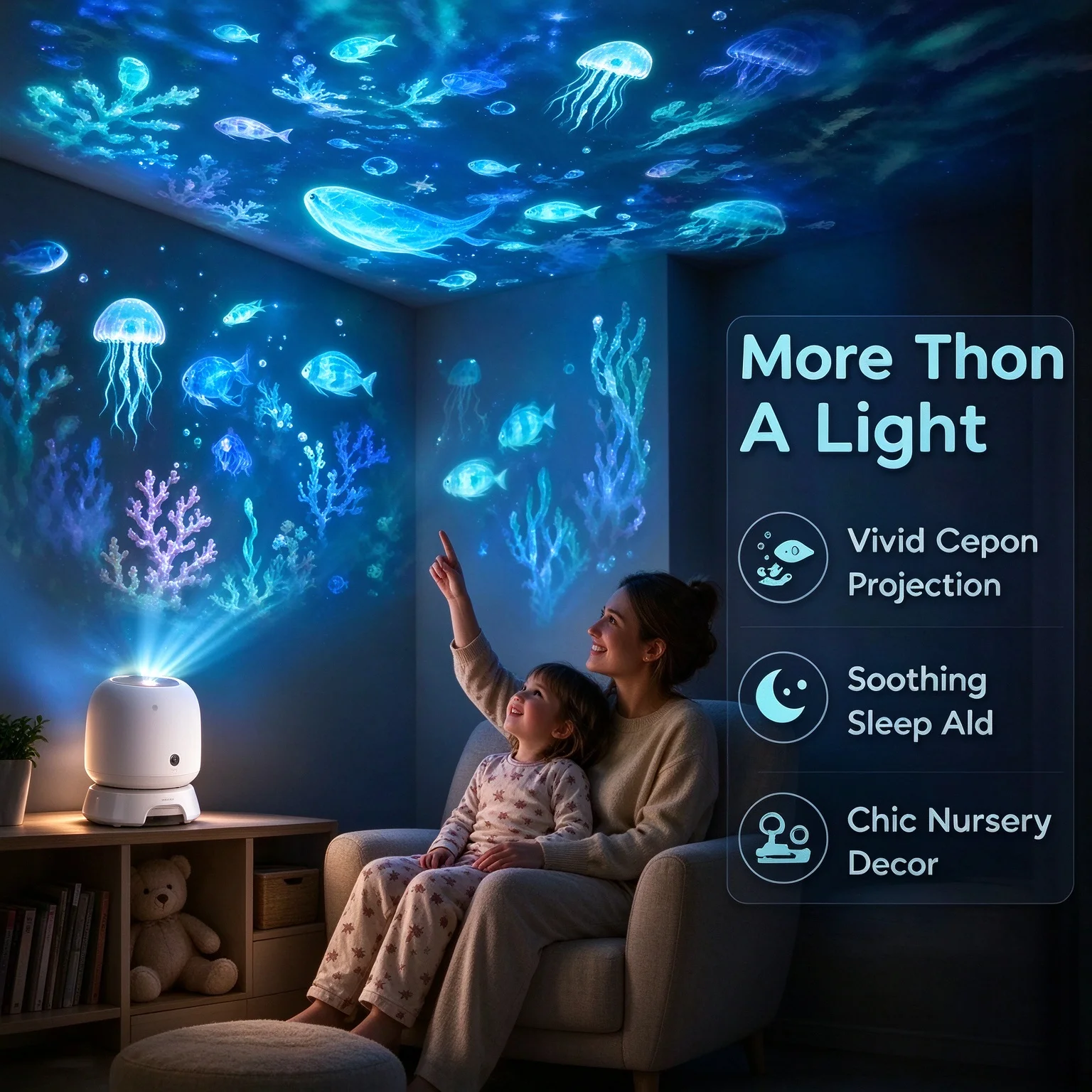 Dynamic Rotating LED Projector Light Ocean Lights Projector Adjustable Brightness LED Atmosphere Light for Bedroom Christmas