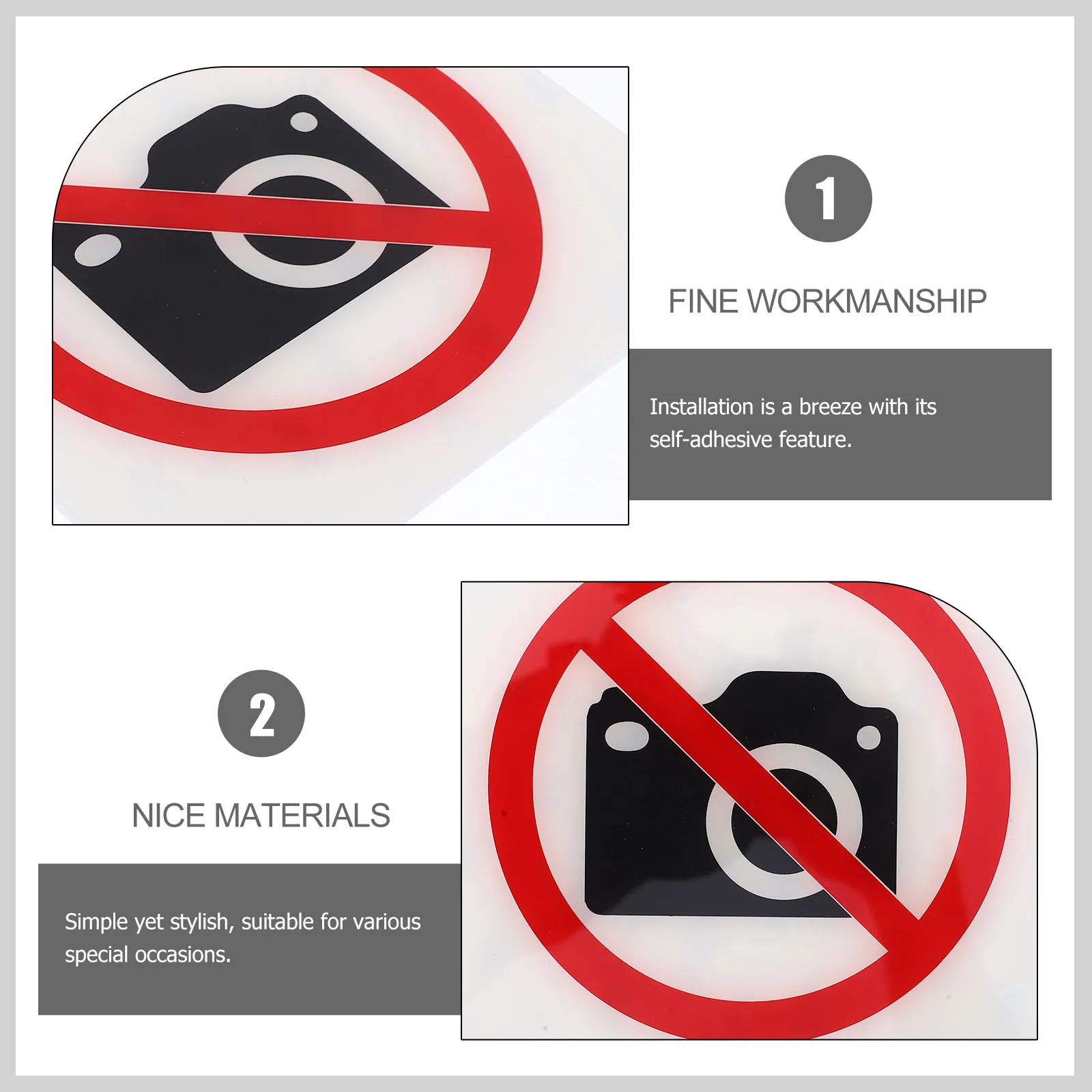 

Self-Adhesive Acrylic No Photo Sign Wall Sign for Banks Hospitals Malls Public No Photographing Notice