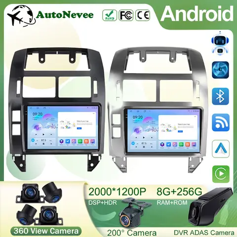 폭스바겐 폴로 Mk4 IV4 2004-2011 용 자동차 오토라디오, GPS 내비게이션, 카플레이, 무선 멀티미디어 비디오 플레이어, 캔버스 없음, 안드로이드 14