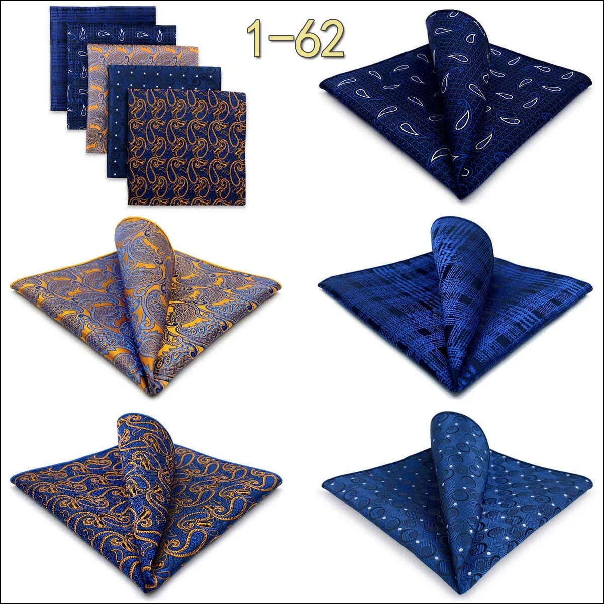 5-teiliges Herren-Einstecktuch-Set, verschiedene Einstecktücher, mehrere Stile, Paisley- und Blumenmuster, Anzug, groß, 32 cm, Business-Accessoires – Detail 39