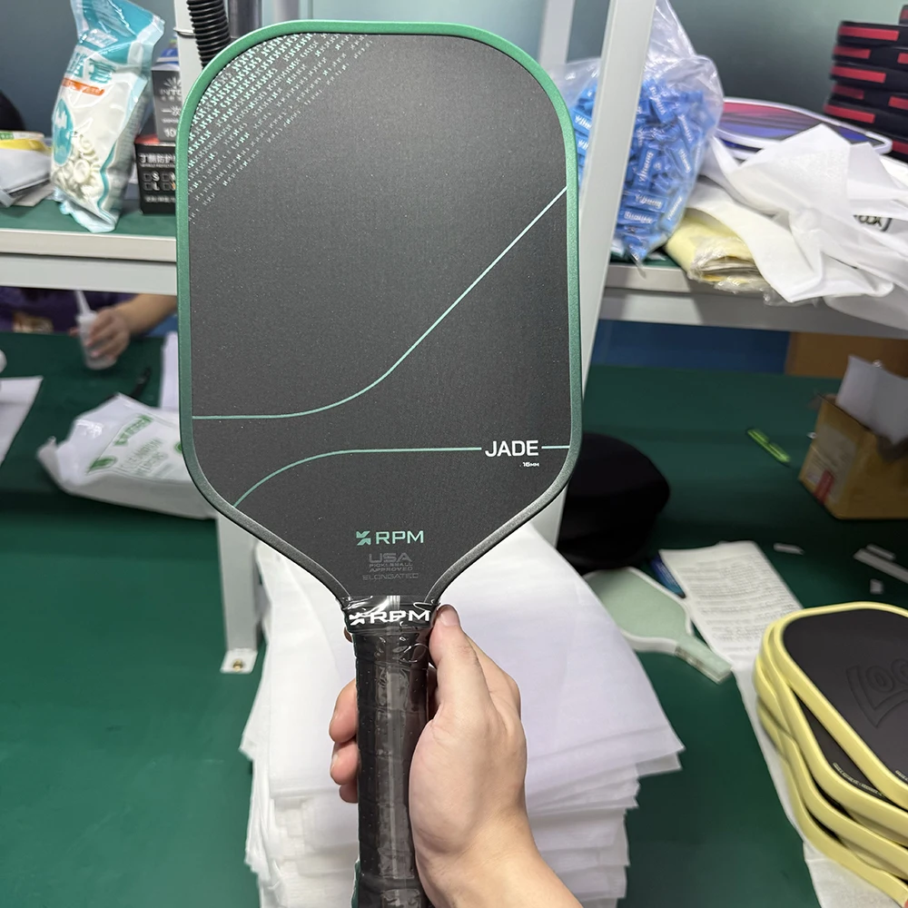 RPM JADE Elongated Pcikleball Paddle 16MM MPP Core With Carbounum Sicon Carbrid Durable Rough Grit  Surface Pickleball Racket