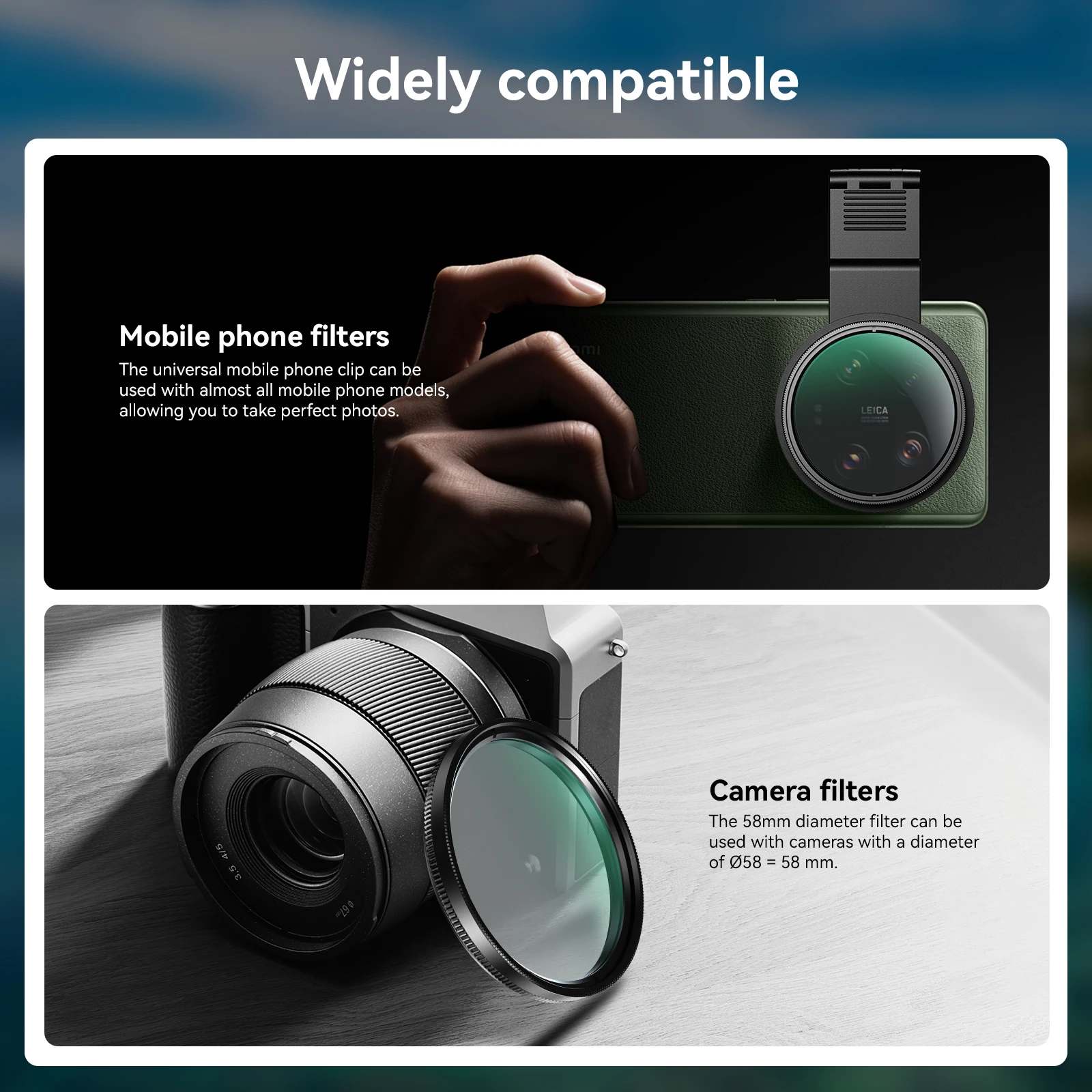 APEXEL 58mm CPL Filter for Phone Camera Lens Universal Clip On Circular Polarizer Lens Filter for iPhone Android Photography NEW view 6