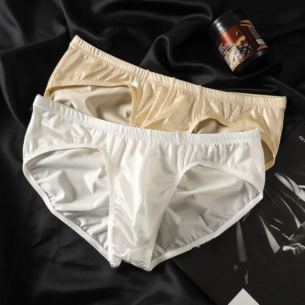 Low Waist Male Underwear Ice Silk Glossy Shiny Satin Silk Briefs Lingerie Bulge Pouch Men's Triangle Panties Fitness Exercise
