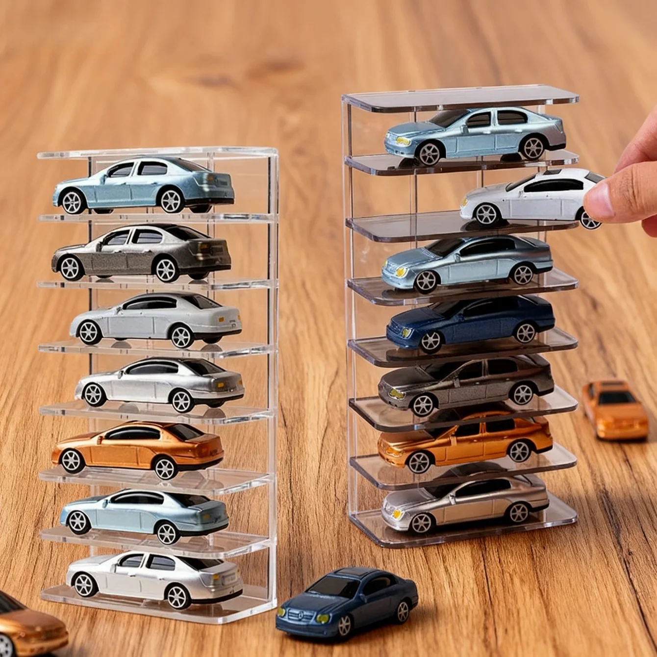 7-lagiges Mini-Automodell-Aufbewahrungsregal, mehrschichtiger Ausstellungsständer aus Acryl, Spielzeugauto-Desktop-Organizer für Kinder, vertikal gespeichert – Detail 1