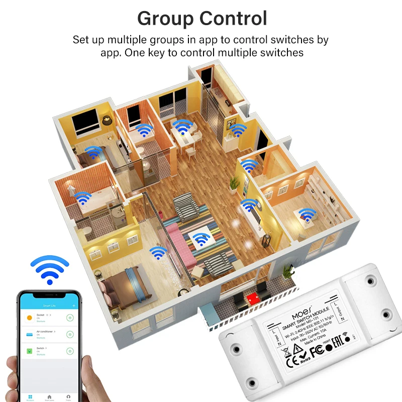 Aubess 10A WiFi DIY Smart Switch Light Relay Module Tuya Smart Life APP Wireless Remote Control Work With Alexa Google Home