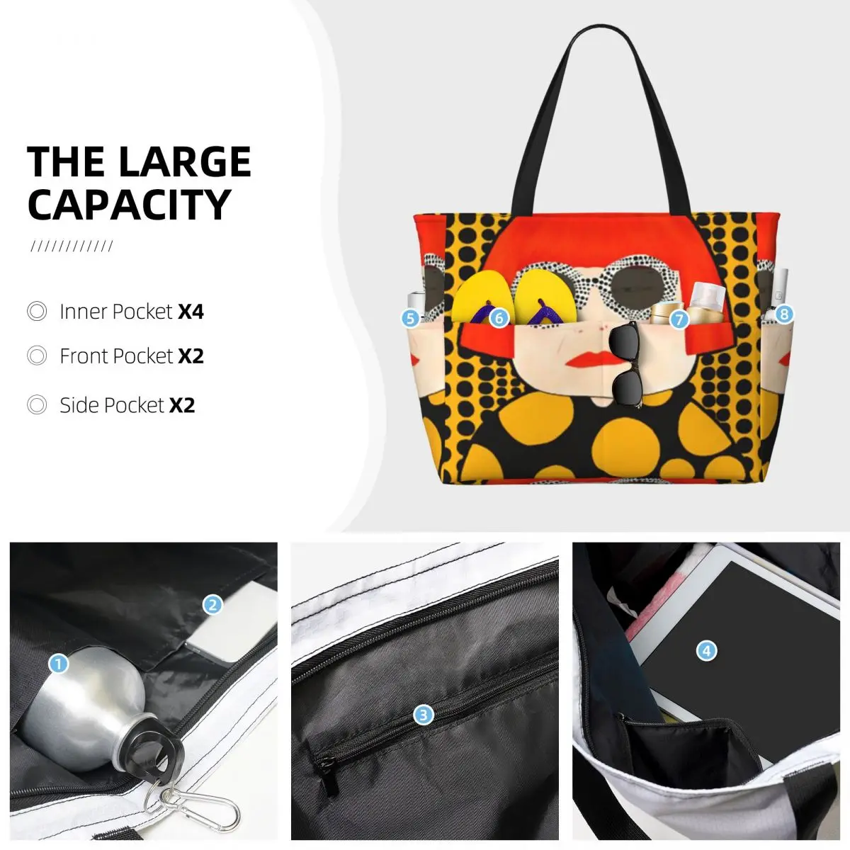 Yayoi Kusama Abstract Painting Beach Tote Bag Sport Gym Yoga Duffle Large Tote Bag Women Travel Bag Fitness bag