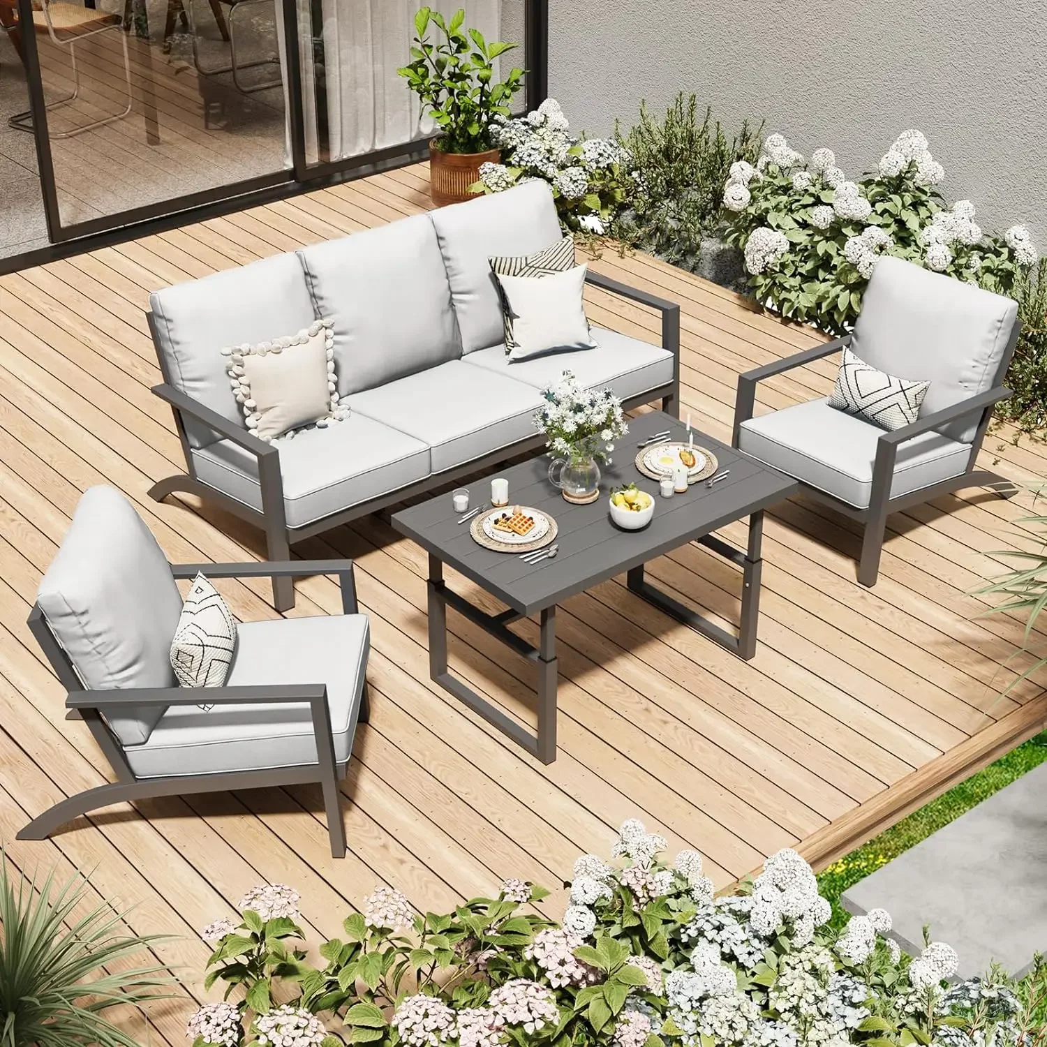 

Уличная мебель, алюминиевый набор мебели для патио, металлический современный набор для уличного патио, алюминиевый набор для патио с высокой спинкой