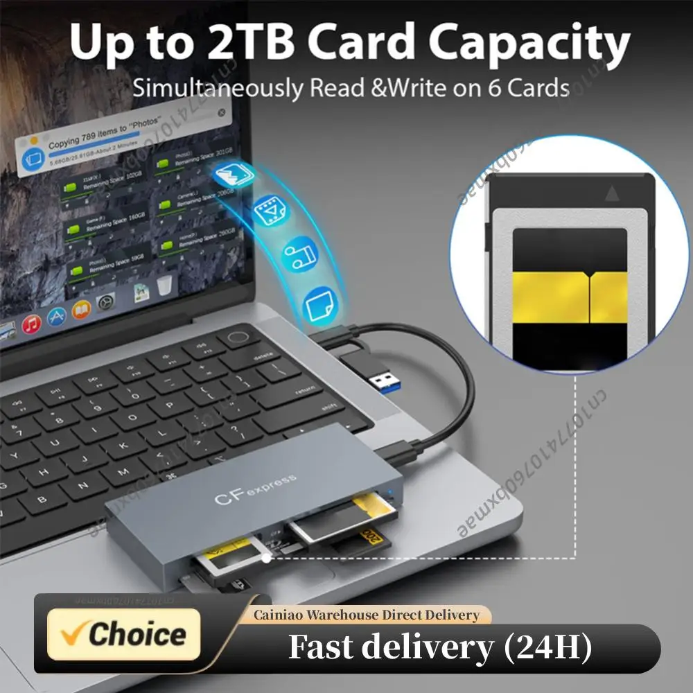 

6 in 1 CFexpress Type B/CF/XD/MS/SD/TF Multi Card Reader 10Gbps Multi Memory Card Reader with Cable for Windows XP OS