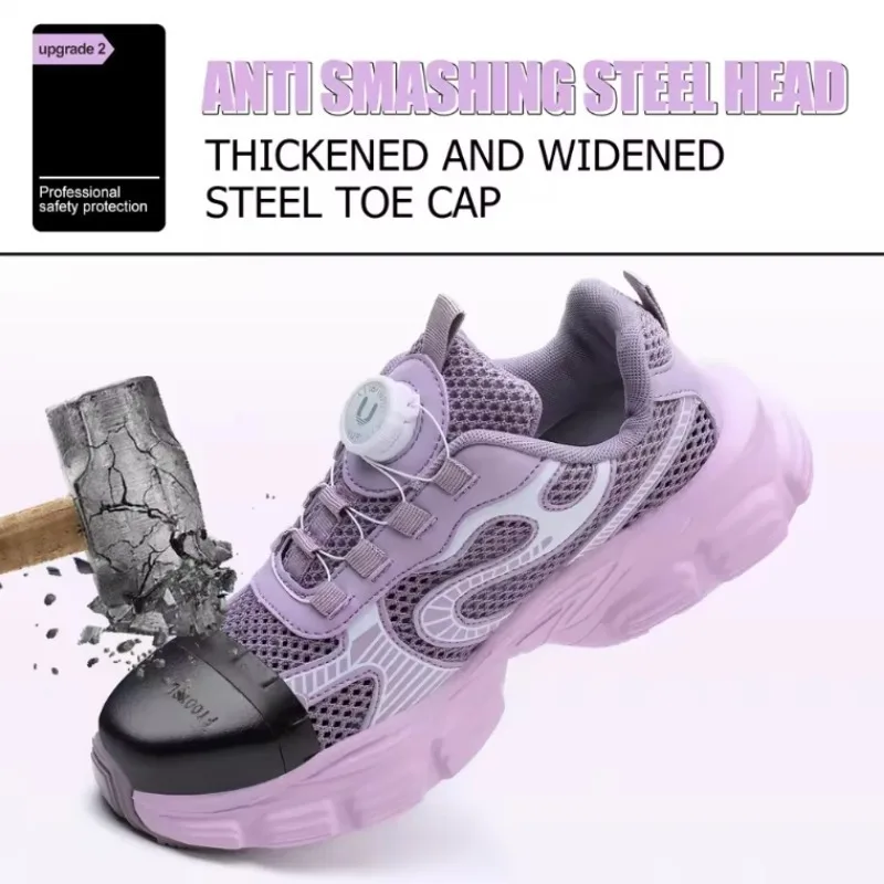 Womens Safety Shoes Man Sneakers Indestructible Rotating Button Women Work Shoes Anti Smashing Anti Puncture Men Shoes for Women