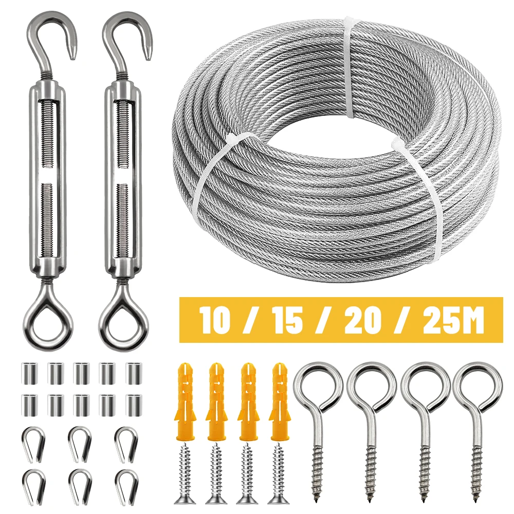 

10/15/25/25m PVC Stainless Steel Wire Rope Transparent Stainless Steel Wire Rope Clothesline Guardrail Safety Rope Diameter 2mm