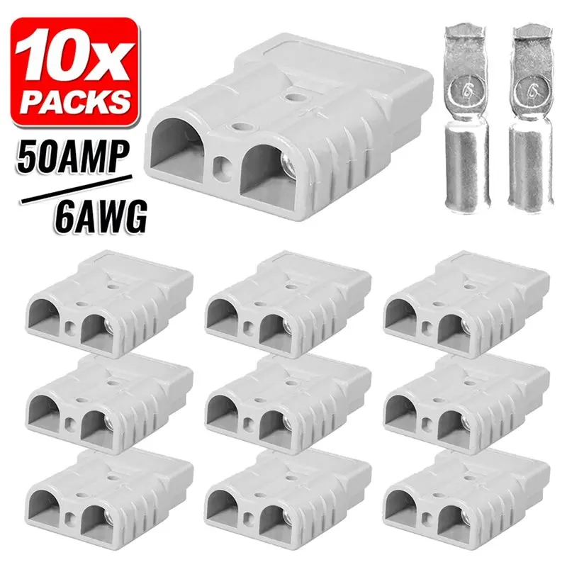 A02M-50Pcs For Anderson Style Plug Connectors DC Power Tool 50A 12-24V 6AWG Double Pole With Copper Contact Power Connectors