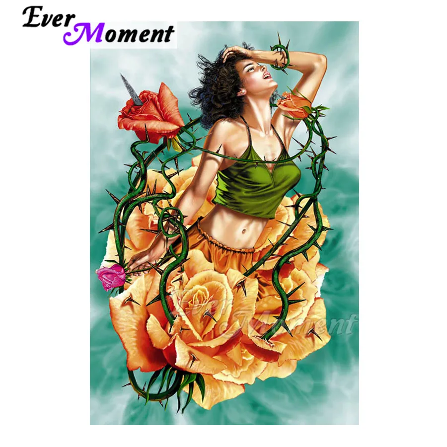 Ever Moment Diamond Painting Woman in Flower 5D DIY Picture Of Rhinestone Mosaic Full Square Drill Diamond Embroidery ASF2005