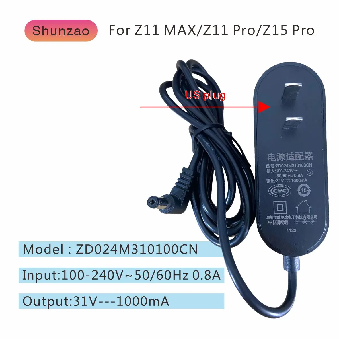 Charger For SHUNZAO Z11 MAX/Z11 Pro/Z15 Pro Cordless Vacuum Cleaner Accessory Adapter Power Cord 31V 1A