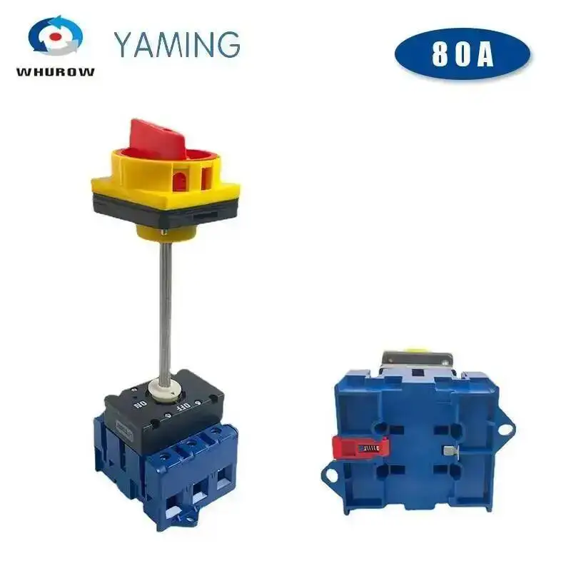 

Disconnect Isolator Switch With Aluminium Bar DIN Rail Mounted 80A 3/P On-off Padlock Rotary Cam Cabinet Control YMD11-80B/4P