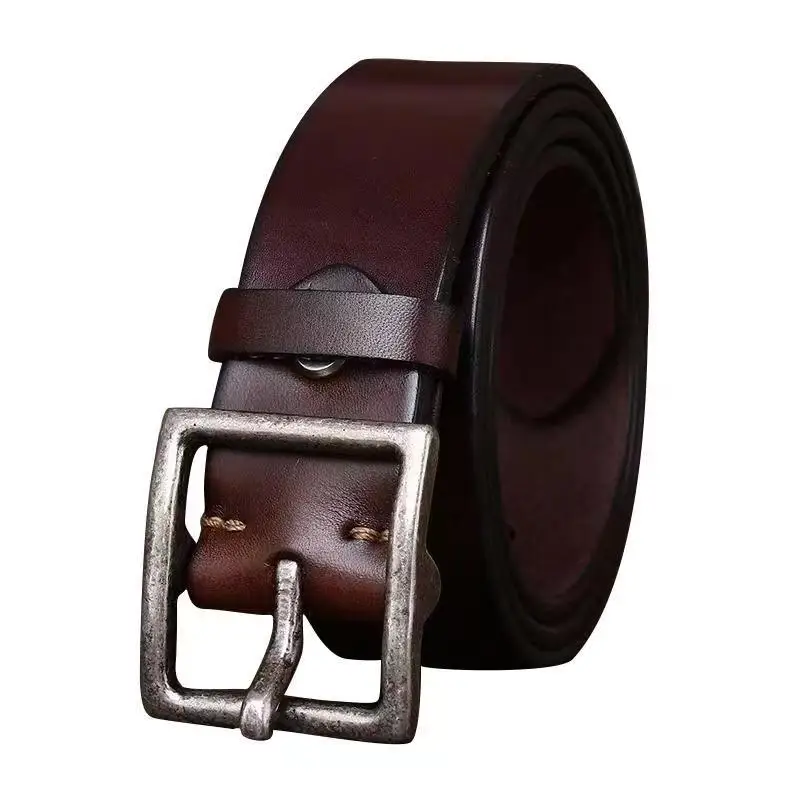 Simple thickened genuine leather belt for men, first-layer cowhide, pure copper pin buckle, casual retro jeans belt
