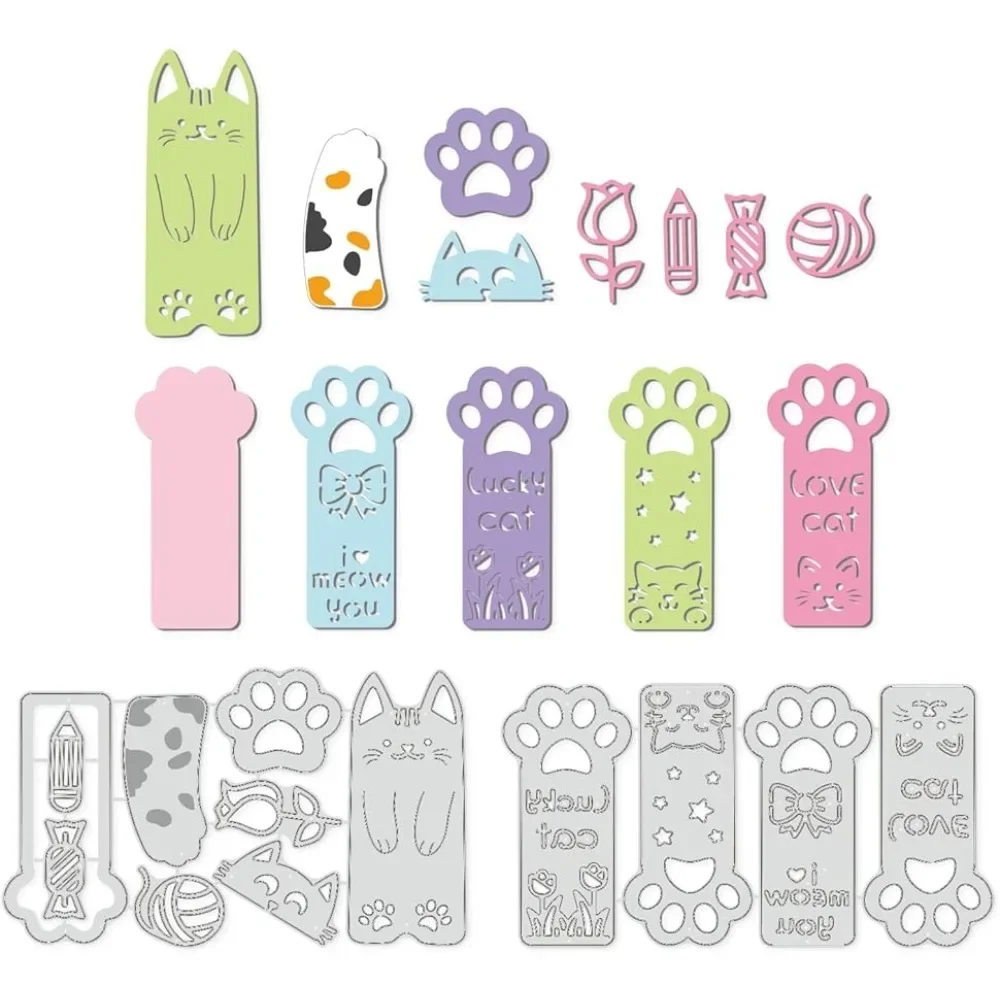 2Pcs Cat\'s Claw Bookmark Metal Cutting Dies Die Cuts for DIY Scrapbooking Wedding Birthday Valentine\'s Day Cards Making Album