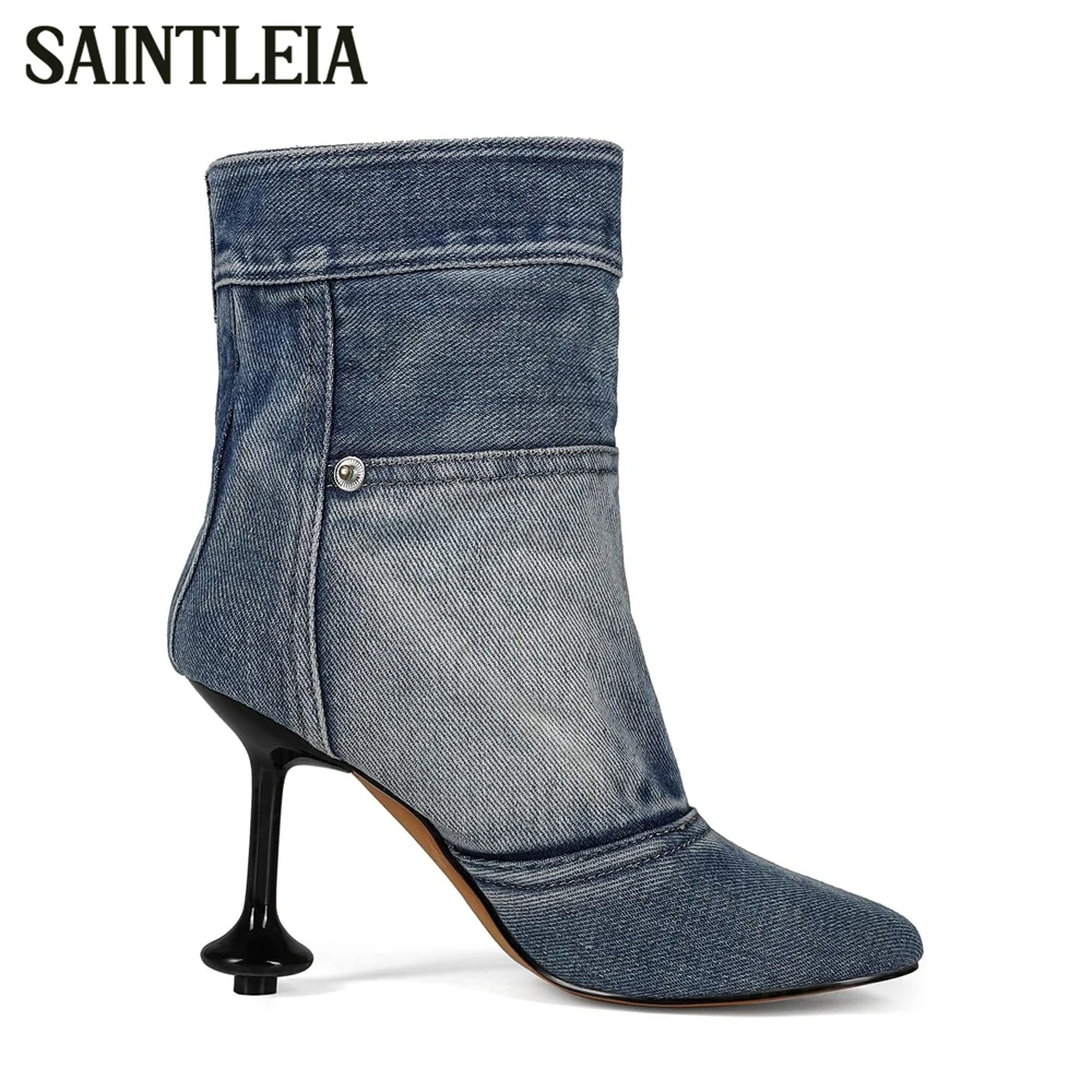 

Novelty Round Heel Booties Big Round Toe Pleated Slip on Ankle Boots Designer Style Handmade Multicolor Leather Boots for Women